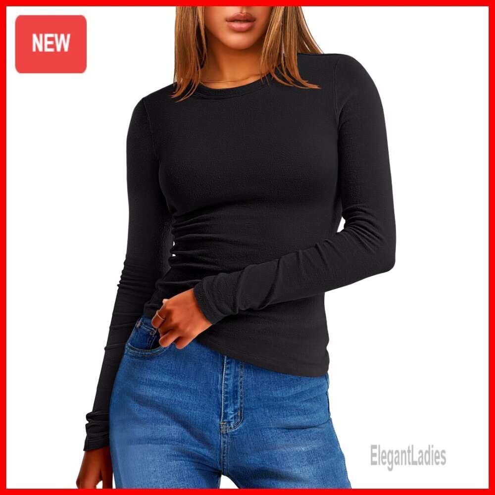 Long Sleeve Thermal Slim Fit Tee Warm Fleece Layer Top